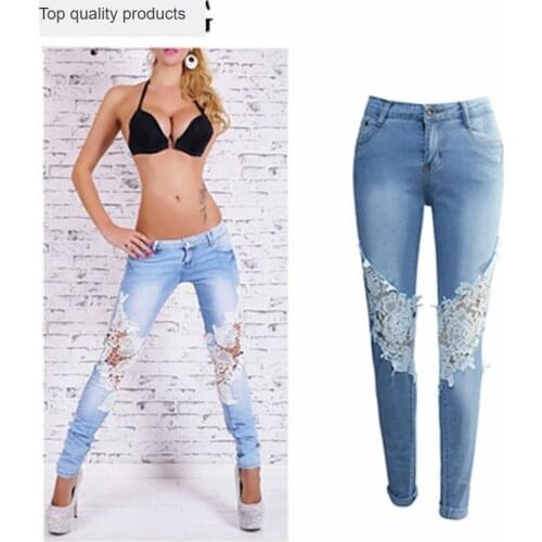 Hole Ripped Jeans Women Stretch Denim Pencil Pants Hollow Out Casual Slim Fit Torn Jeans Spring Long Trousers Low Waist YQ099