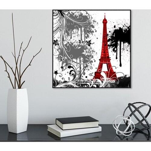 Nordic Style Industrial Decor Pictures Red Tower Landscape Wall Art Paris Tower Posters and Prints for Livingroom Black White