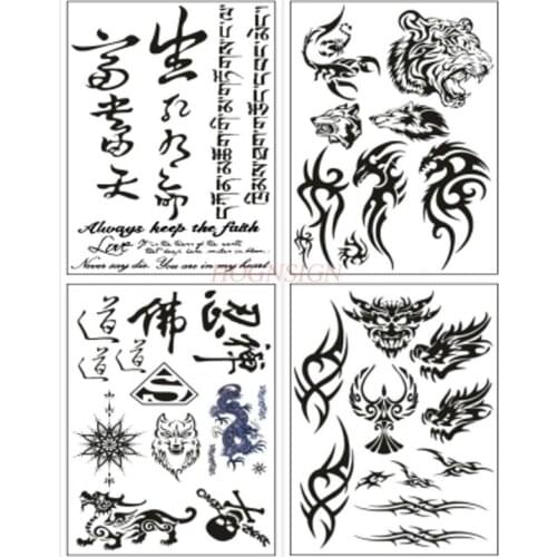 Tattoo stickers men domineering totem wolf head flower arm tattoo green female waterproof durable Sanskrit Chinese character