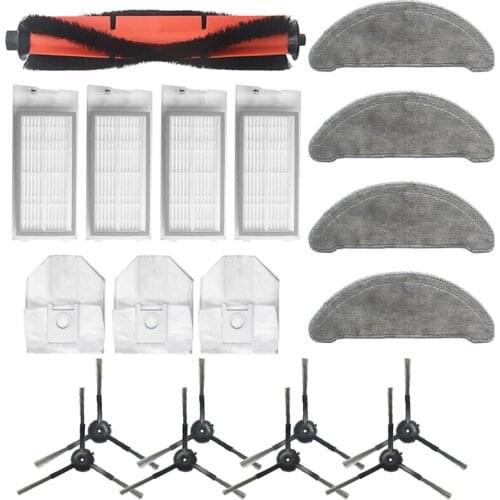 TOP!-20Pcs For Roidmi EVE Plus Robot Vacuum Cleaner Main Brush HEPA Filter Side Brush Dust Bag Mop Cloth Replacement Parts
