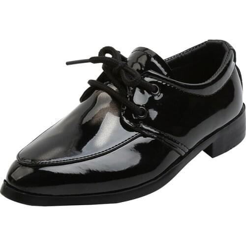 Boys Leather Shoes Kids Formal Shoes For Party Wedding Party Black Patent Leather Lace-up Pointed Toes Performance Oxfords 21-36