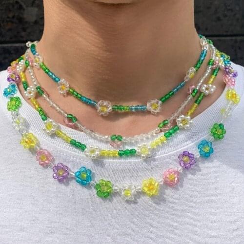 Vedawas INS Sweet Daisy Flower Necklace for Women Korean Cute Romantic Beads Clavicle Necklace Summer Jewelry Girlfriend Gifts