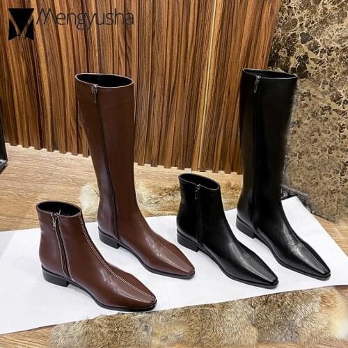 2021 new winter long riding boots women black/brown solid color pointed toe knee high botas mujer 41-43 big size long tube boots
