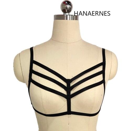 HANAERNES womens harness bra Strapless lingerie bandage belt stretch sexy goth lingerie seductive corset bandage cage bra