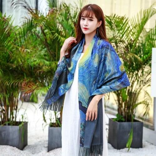 2020 Digital Printing Women Scarf Cashmere Oil Painting Shawl Fringed Long Warm Retro Scarves For Ladies Luxury Brand Foulard