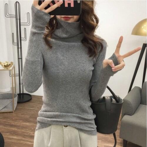 2020 Autumn Winter warm Sweater Women Knitted Ribbed Pullover Sweater Long Sleeve Turtleneck Slim Jumper Soft Warm Pull Femme