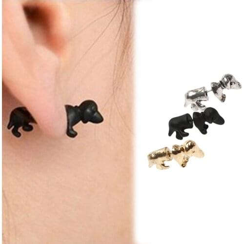 1pair Punk Jewelry Pet 3D Animal Dachshund Dog Earrings for Men and Women Cartoon Animal Stud Earrings