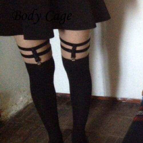 Body Cage 1pc Body Harness Short skirt with Garter Belt Strappy Sexy Punk Gothic Black Yellowish Cage Harmess Bondage Garter
