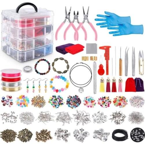 2062Pcs Jewelry Making Kit with Assorted Beads Charms Findings Wire Cord Pliers for Necklace Bracelet Earrings DIY Accessories