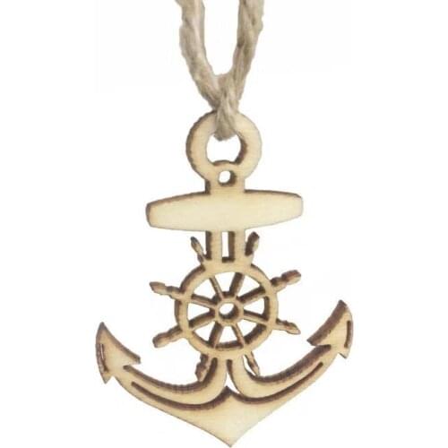 20pcs Sea Anchor Wheel Nautical Wood Craft Scrapbook Embellishment Wooden Pendants Ornaments for Holiday Party DIY Decorations
