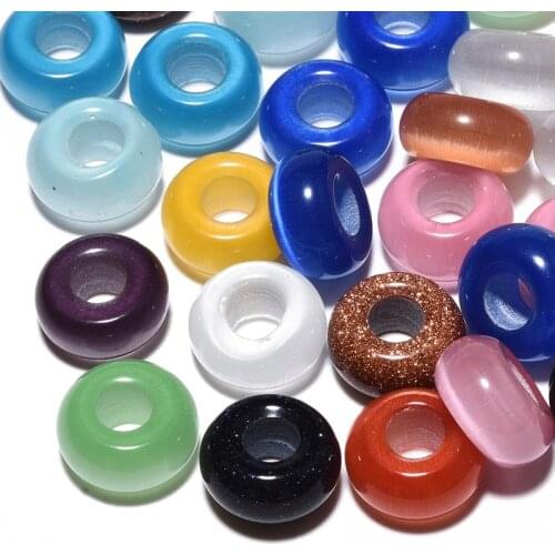 50pcs Stone & Cat Eye European Beads Large Hole Beads Mixed Color for Jewelry Making DIY Bracelet Necklace 14x7mm Hole: 5~6mm