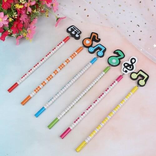 6pcs/lot Creative Pencil Musical Writing Note Wooden Pencil Stationery For Student School Supplies Color Randomly