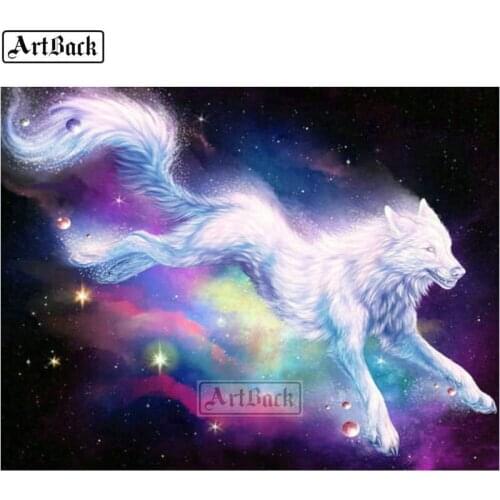 Animal 5d diamond painting white wolf square diamond mosaic rhinestone 3d round diamond embroidery set crafts 20x25cm