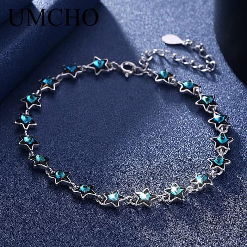 UMCHO Real 925 Silver Bracelet Star Shape Crystal Bracelets Romantic Jewelry For Women Festival Party Wedding Anniversary Gift