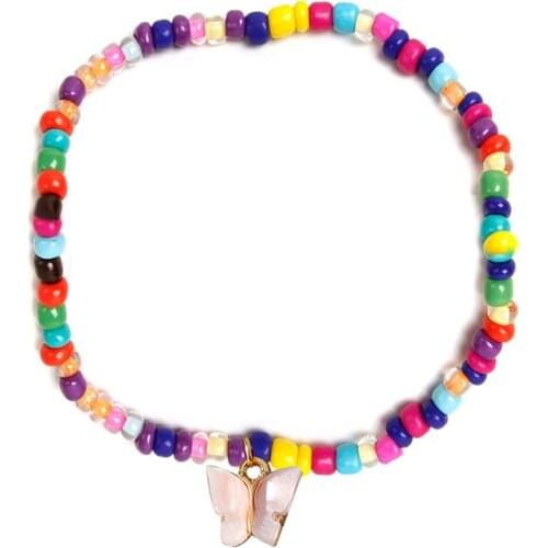 Bohemian Muticolor Beaded Chain Anklet Bracelets Butterfly Pendant Bracelets Ankle On Leg Summer Beach Sandal Jewelry for Women
