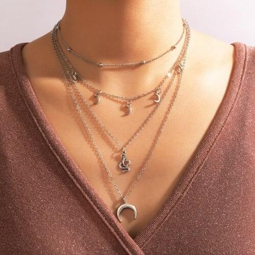 New Fashion Personality Moon Snake Pendant Multi-layer Chains Necklace for Women Jewelry Gifts