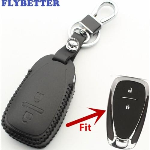 FLYBETTER Genuine Leather 2Button Smart Key Case Cover For Chevrolet Trax/Cruze/Camaro/Equinox/Malibu/Spark/Sonic L597