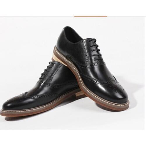 British Style Formal Business Shoes Flat heel Genuine Leather Mens Dress Shoes Lace up Suit Shoes