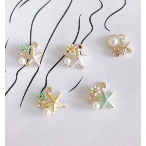 DIY alloy plating jewelry accessories wholesale simple, cute, compact and colorful starfish inlaid pearl small pendant