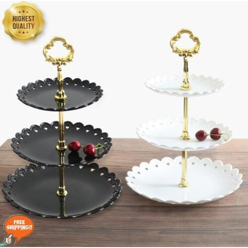 European Tray Holiday Party Three-layer Fruit Plate Dessert Candy Dish Cake Stand Self-help Display Home Table Decoration Trays