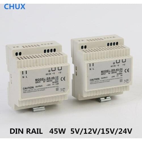 Din Rail Switching Power Supply 45W 5v 12v 24v 15v DC AC DR45W LED Driver SMPS Switch Transformer