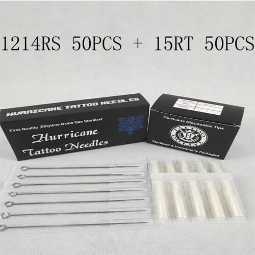 Tattoo Tips and Needles (14RS+15RT) 50pcs Disposable Tattoo Needles and 50pcs White Tips tattoo needle with tips tattoo kit