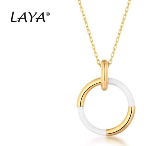 LAYA 925 Sterling Silver Fashion Simple Circle Design White Enamel Necklace Set For Womens Wedding High Quality Jewelry Gift