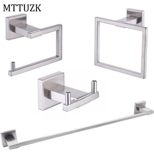 Wall Mounted 304 Stainless Steel Bath Hardware Set Towel Bar Paper Holder Towel Ring Robe Hook Bathroom Accessories