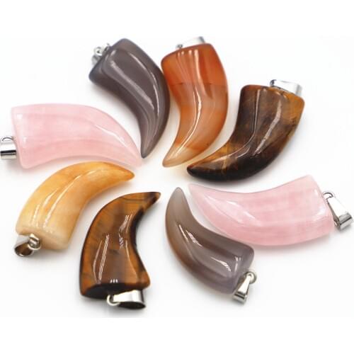 Natural Stone Horns Pendant Item Crystal Horns Tiger Eye Pendant Designer Charm DIY Jewelry Design Men Pendants chakra