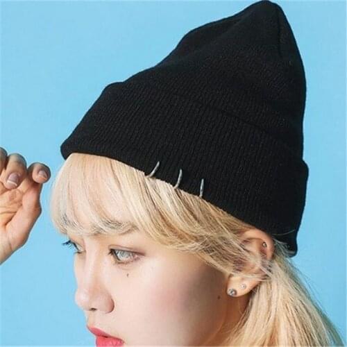 2016 NEWEST fashion 100% hand made UNIQUE IRON RINGS beanie hat cute aduit winter knitted hats