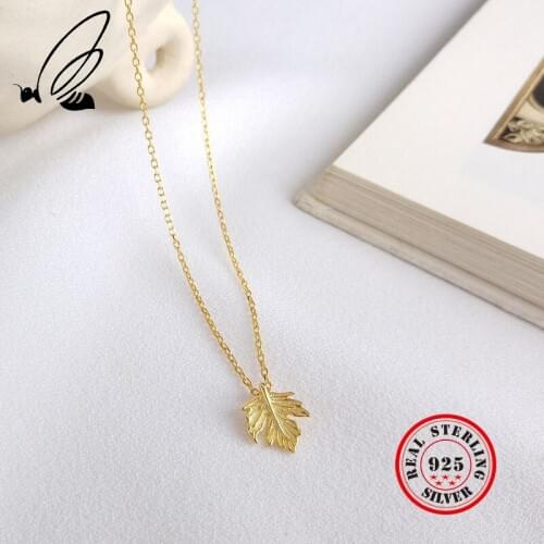 Leaf Pendant Necklace 925 Sterling Silver Gold Chain Female Personality Maple Leaf Clavicle Women Jewelry Kolye Collier Femme