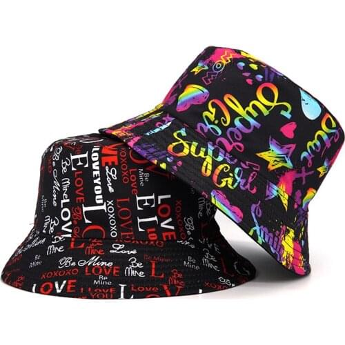 New Summer Harajuku Letter Print Bucket Hats for Men Women Reversible Fisherman Hat Outdoor Street Hip Hop Panama Cap