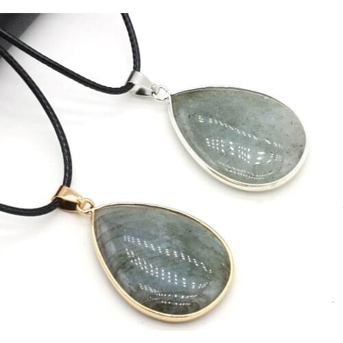 Natural Flash Labradorites Pendant Necklace Water Drop Shape Agates Stone Pendant Necklace Charms for Jewerly Gift 23x34mm