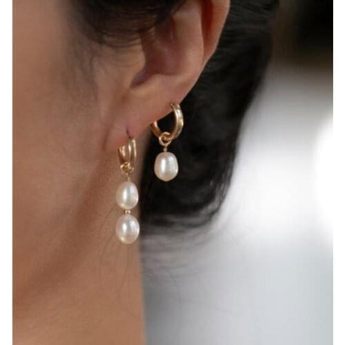 Gold Filled Baroque Pearl Earrings 15MM Gold Hoop Earrings Boho Pendientes Handmade Jewelry Brincos Minimalism Oorbellen Earring