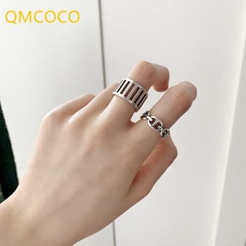 QMCOCO 2021 New Style Simple 925 Silver Rings Fine Jewelry Fashion Creative Hollow Geometric Party Accessories Gifts For Women