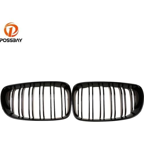 POSSBAY Double Lines Grille Grills for BMW 1-Series E81 116i/118d/118i/120d/120i 3-door 2007-2011 Front Bumper Hood Center Grill