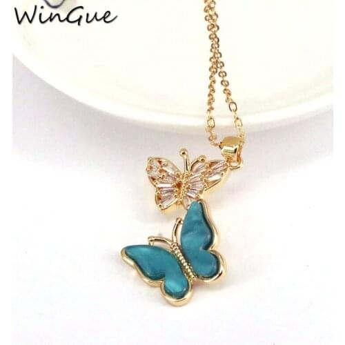 Luxury Cubic Zirconia Butterfly Pendant Necklace Colorful Resin Choker Necklace Women Girl Jewelry