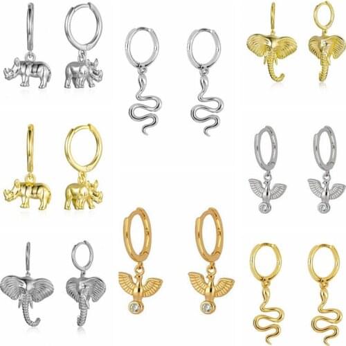 925 Silver Ear Buckle Animals Huggie Hoop Earrings Earrings for Women Simple Rhino Elephant Snake Earrings Fashion Party Jewelry