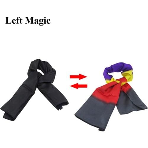 High Quality Silk Change Color Scarf Magic Tricks Black To Rainbow Silk Streame Magic Funny Stage Close Up Props Illusions