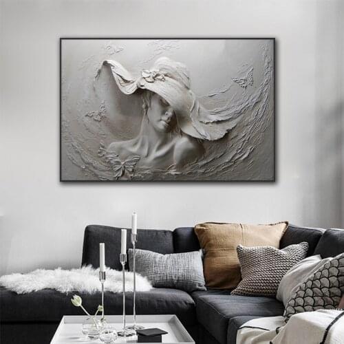 Modern Grey Wall Art Canvas Painting Woman Portrait Posters and Prints Wall Pictures for Living Room Cuadros Home Decoration