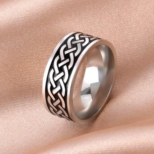 Vintage Odin Rune Stainless Steel Viking Celtics Spiral Knot Ring Norse Style Rings For Women Men Nordic Amulet Jewelry Gift