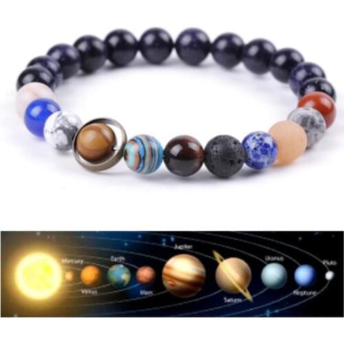 Universe Solar System Bracelet Fashion Women Natural Stone Eight Planets Bracelet Men Jewelry Best Friends Top Gifts For Him Her