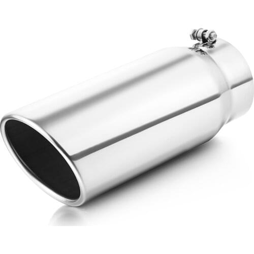 Exhaust Pipe of 5" Inlet 6" Outlet 15" Overall Length Stainless Steel Rolled Angle Cut Design Polished Finish