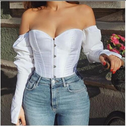 Women Sexy Off Shoulder Shirt Blouse Lady Girls Fashion Back Bandage Slim Bustier Female Leotard Corset Ladies' Solid Tops Wear