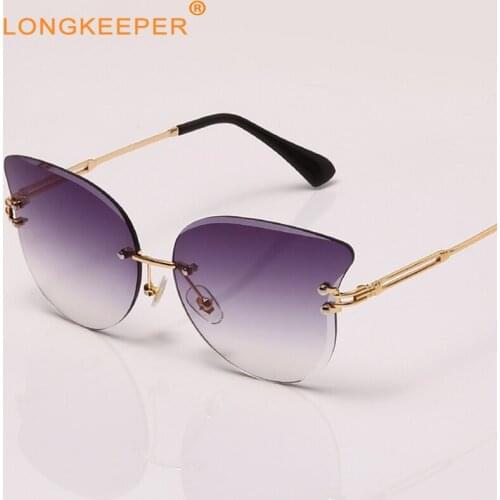 Rimless Sunglasses Women Butterfly Shapes Sun Glasses Fashion Glasses For Ladies Purple Gradient Cutting Lens Lunette De Sol