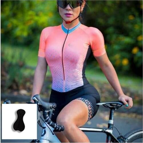 Womens Professional One Piece Triathlon Short Sleeve Bicycle Skinsuit, Cycling Jersey Sets, Running Cycling Clothing Jumpsuit