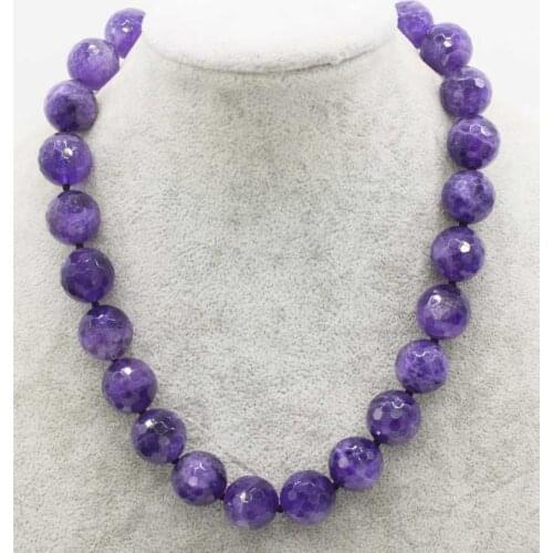 Amethyst round faceted 10mm 12mm 14mm 16mm necklace 17.5inch wholesale beads nature FPPJ woman 2017