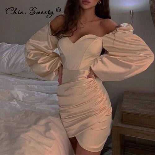 Womens Solid Square Collar Hip Package Dress 2021 Autumn Lantern Sleeve Zippers Ruched Vestidos Ladies Sexy Club Party Dresses