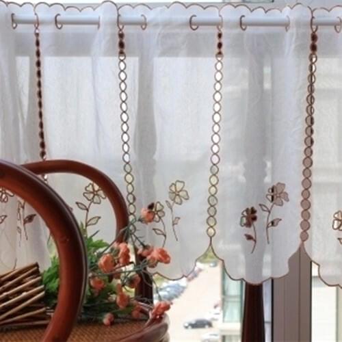 1 PC Brown Cotton Yarn Coffee Curtain Embroidery Hollow Flower Small Half Curtains For Kitchen Home