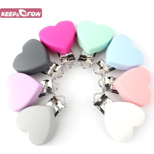 Keep&grow 1pcs Heart Silicone teether metal Clip Pacifier silicone rodent DIY Baby Teether Necklace Pendant Clamp Baby product